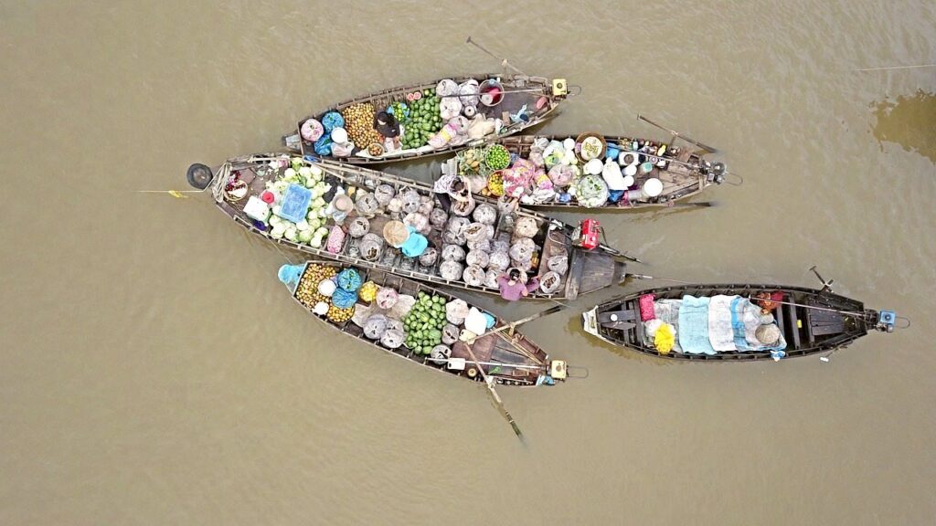 Birdseye view of Cai Rang Floating Market.