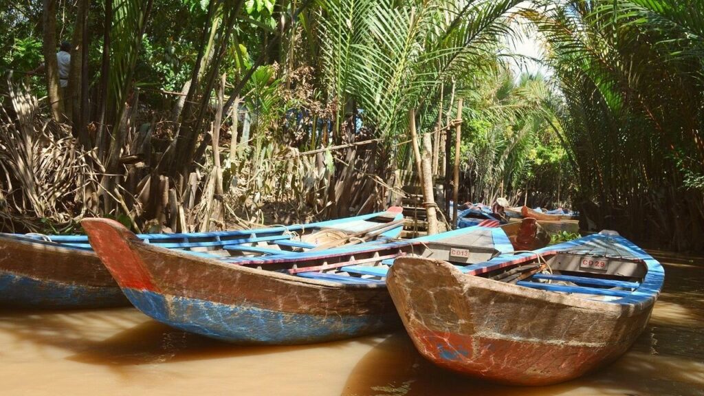 Sampan boats on Mekong Delta 1-Day Tour.